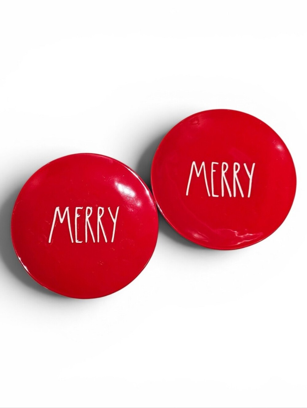 Rae Dunn Holiday Christmas 8" Red & White Merry Dinner Plates Artisan Collection